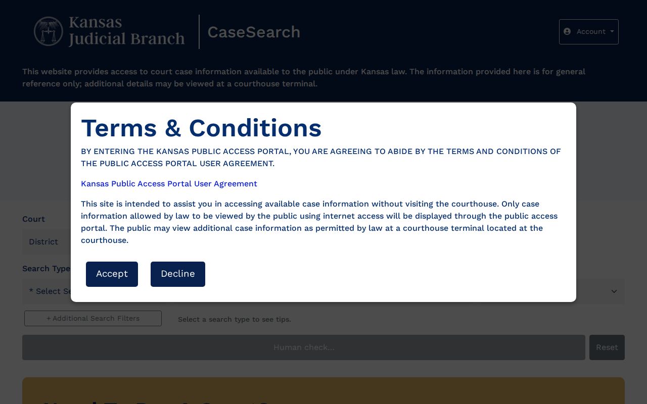 Leavenworth County docket search application interface