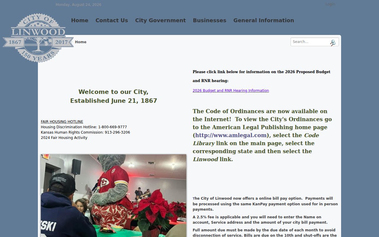 Official City of Linwood website used for court-record contact fallback