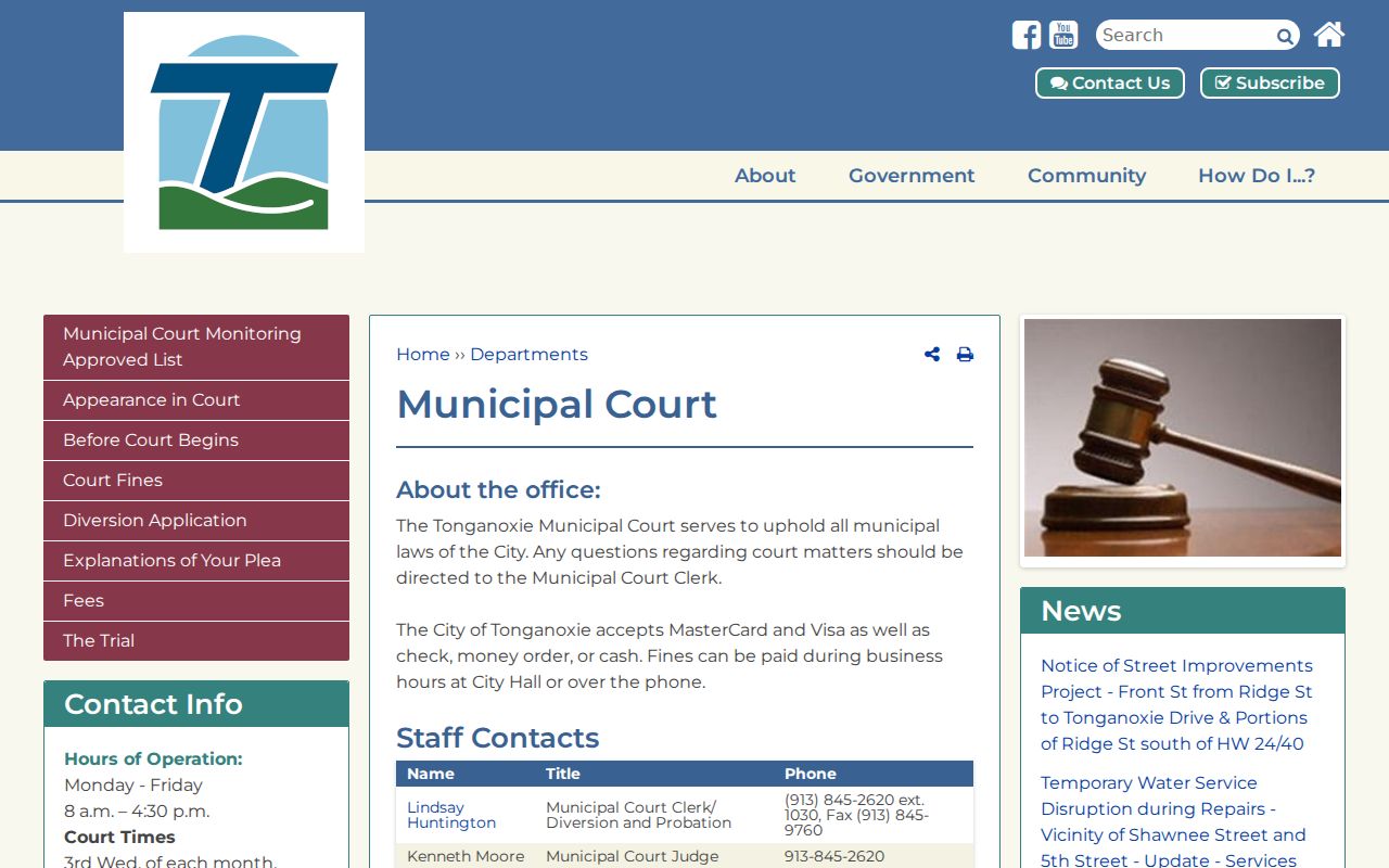 Official Tonganoxie Municipal Court information and payment routes