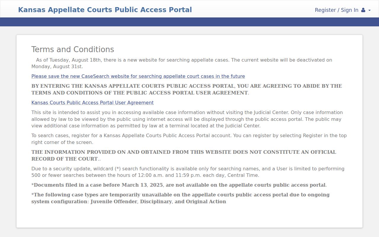 Kansas appellate public portal for court schedule research