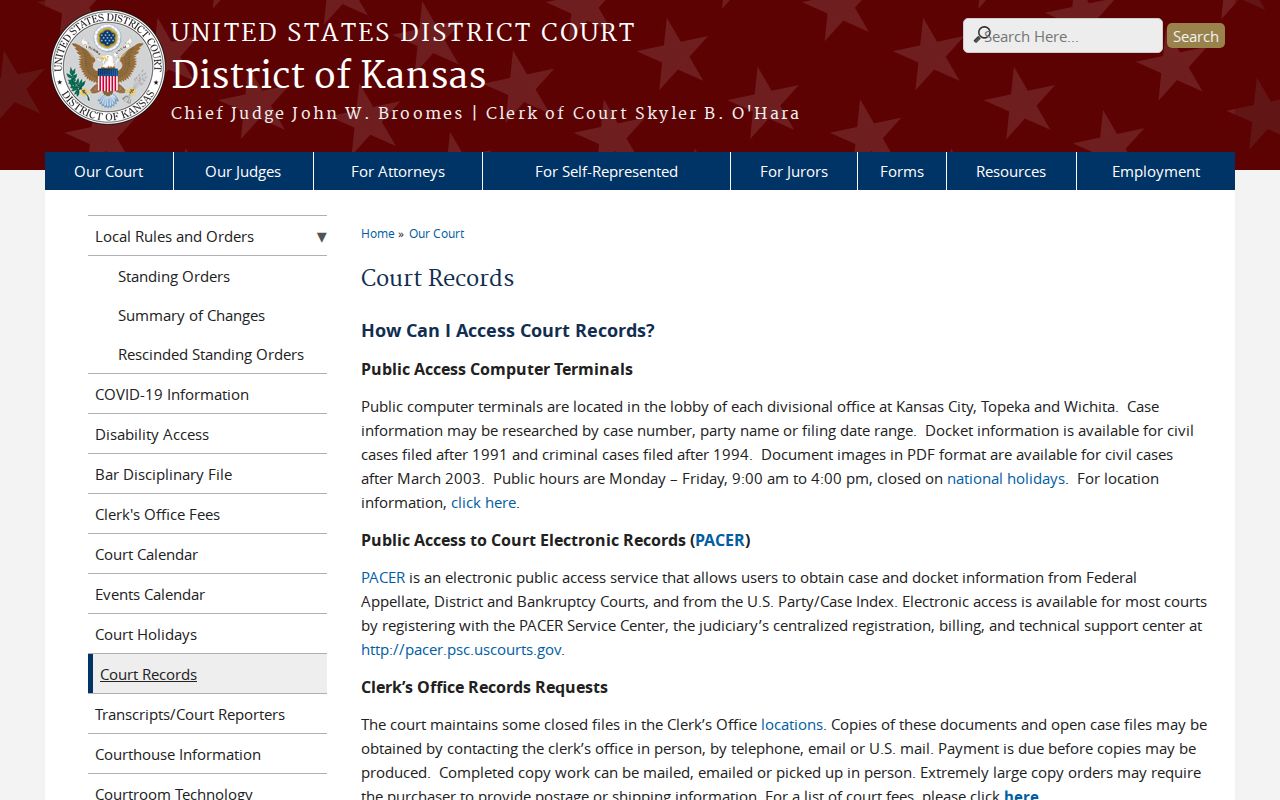 Leavenworth County court records federal District of Kansas route