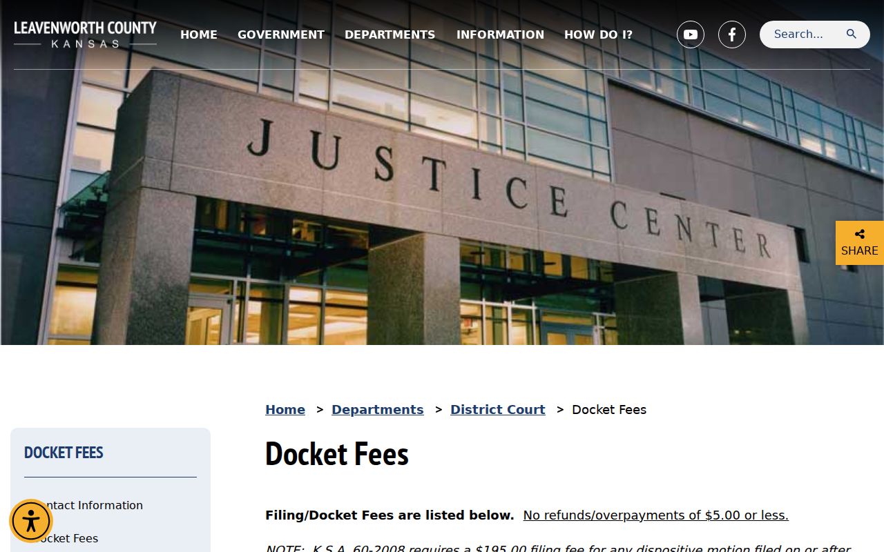 Leavenworth County District Court docket fee information