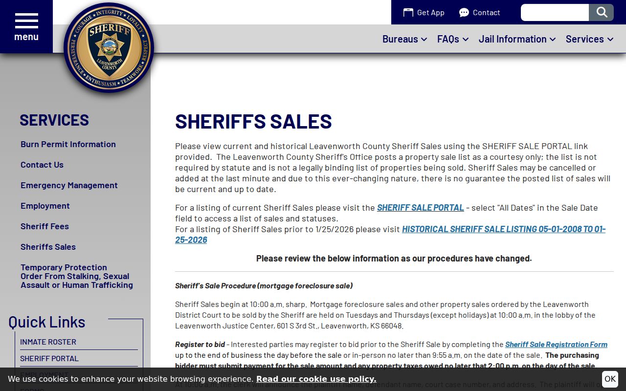 Leavenworth County court docket sheriff sale schedule