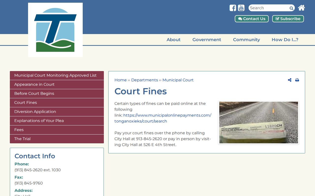 Leavenworth County traffic records Tonganoxie fines
